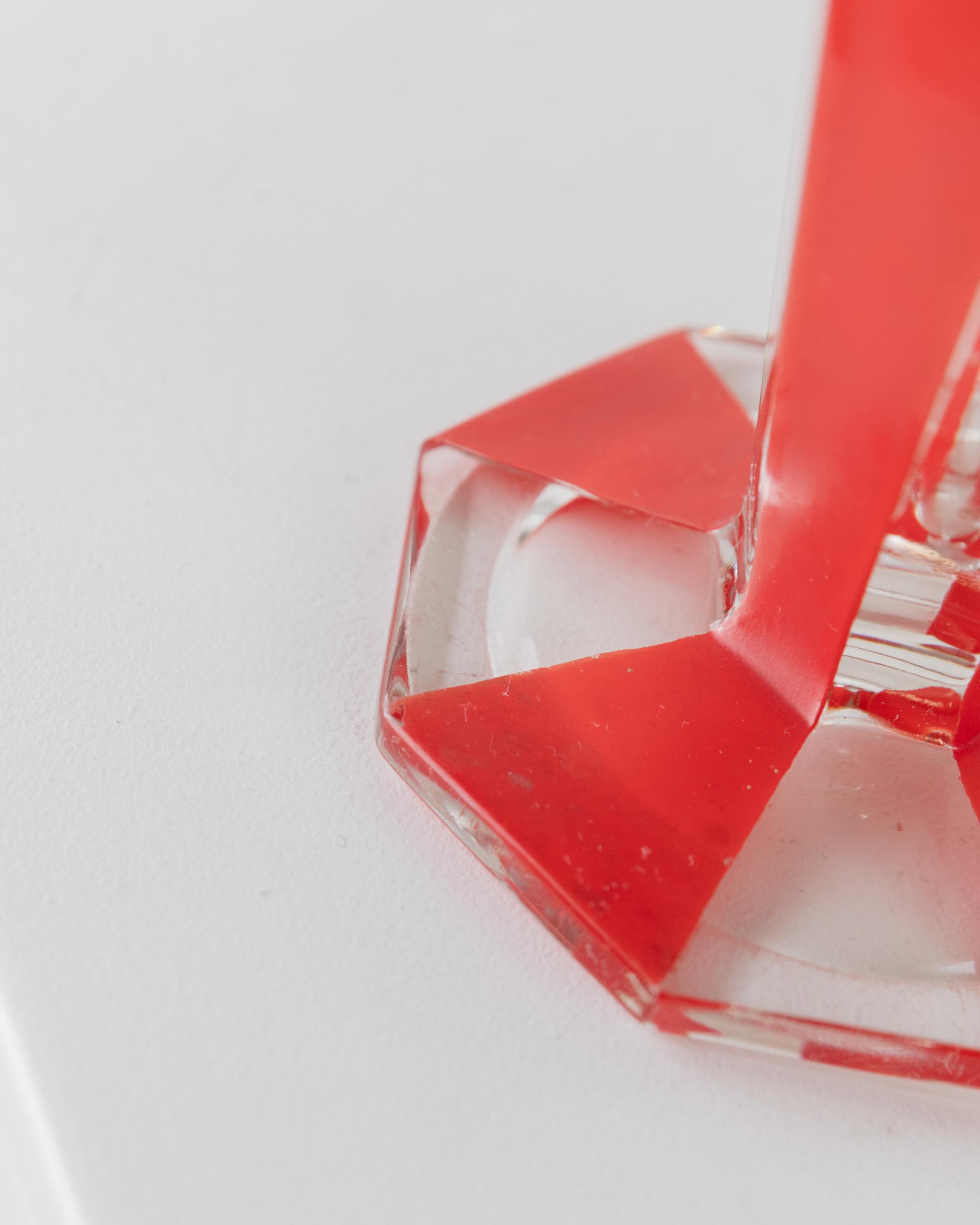 大きなヴィンテージ ムラーノ ガラスの花瓶 - 赤いストライプ