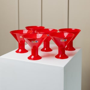 6 red vintage drinking glasses - Joy by Leonardo - Postmodern Memphis style - 1980s Italian colorful glassware - retro gift idea