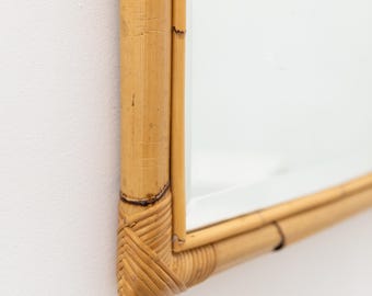 XL 壁掛けミラー 竹製 イタリア製 1940 年代 - 木製フレームと