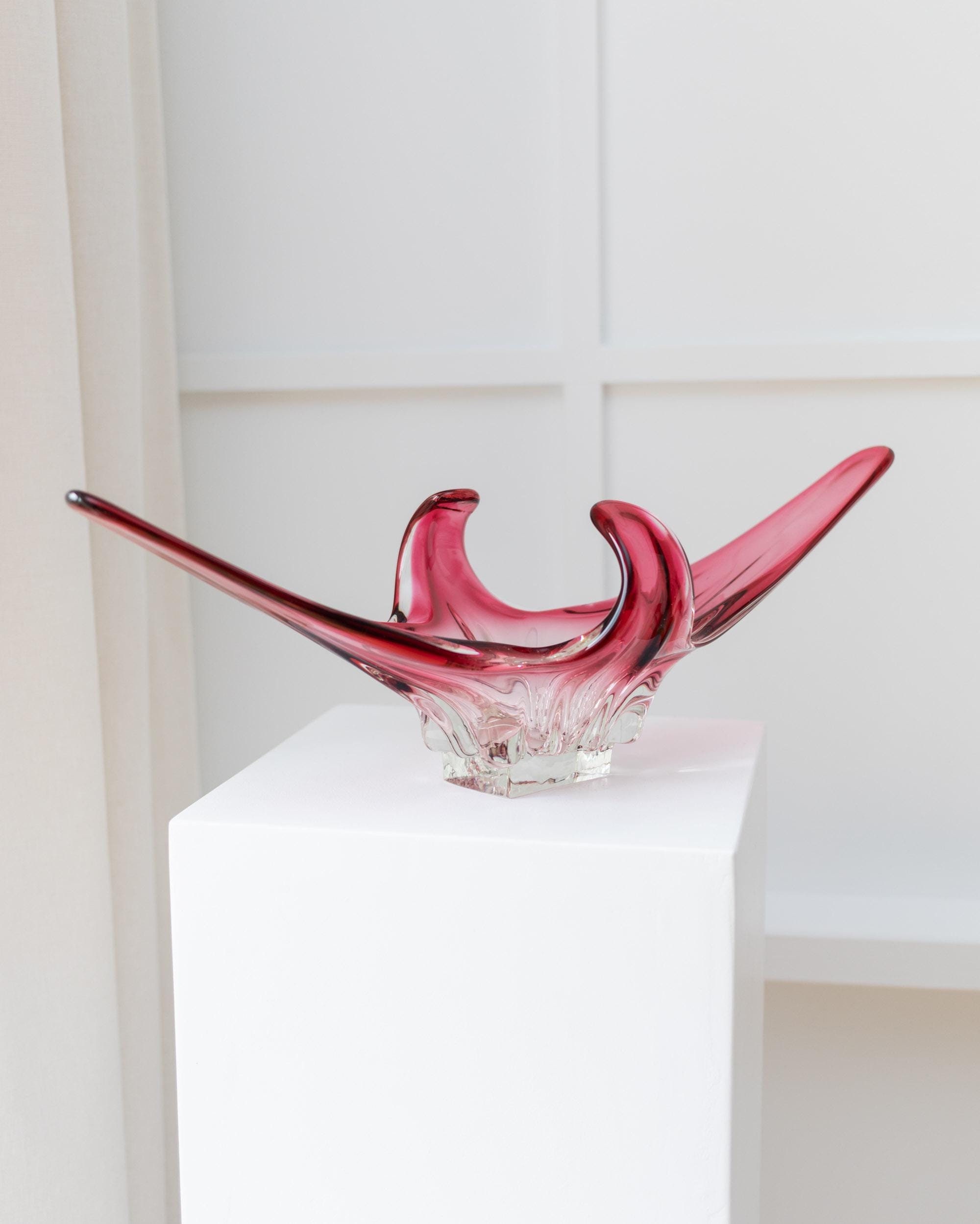 Large Flavio Poli Murano glass bowl - Rosa Sommerso Design - Mid Century Italy 70s - Decorative vintage bowl, gift idea, glass art