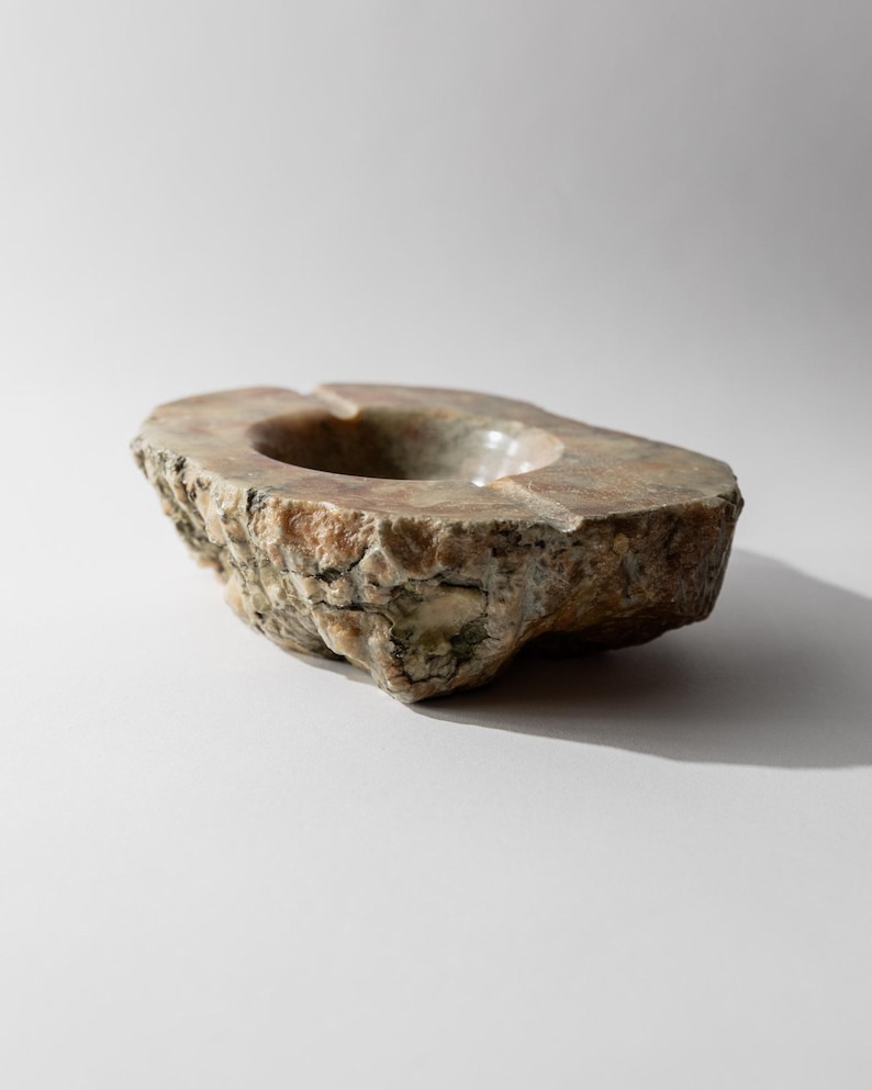 Vintage 1960s Alabaster Ashtray, Hand Carved Italian Stone with Raw Textured Design, Sculptural Table Decor, Timeless Elegant Gift Idea image 9