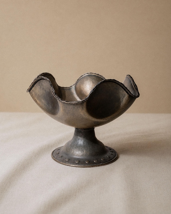 Vintage 1950s Silver Plated Copper Bowl, Handcrafted Footed Design with Curved Form, Elegant Timeless Table Decor, Gift Idea
