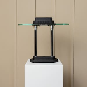 Vintage Robert Sonneman for Georges Kovacs table lamp, Memphis Design 80s, black metal and glass, architectural design