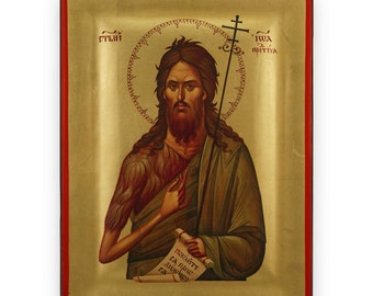 Saint John the Baptist Icon (Yordan) - Premium Christian Orthodox Icon | Byzantine Art | Handmade Gold Leaf Icon on Solid Wood Board