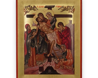 Deposition of Christ Icon - Premium Greek Orthodox Icon | Gift-Ready Byzantine Art | For Home Altar, Prayer Corner, Baptism Gift