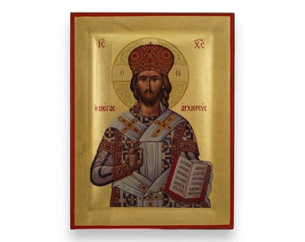 Jesus Christ the High Priest Icon - Premium Christian Orthodox Icon | Byzantine Art | Handmade Gold Leaf Icon on Solid Wood Board