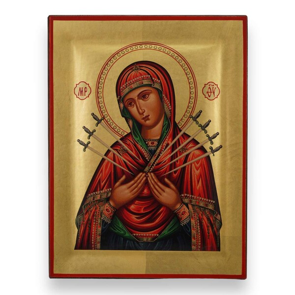 Theotokos Zeven Pijlen Icoon - Premium Byzantijns Icoon | Orthodoxe kunst die klaar is om cadeau te doen | Voor huisaltaar, gebedshoek, doopcadeau