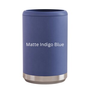 Enfriador de latas divertido para acampar: enfriador de cerveza aislado de acero inoxidable Indigo Blue Matte