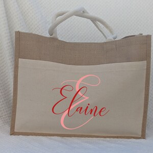 Personalized Canvas Jute Tote: Monogrammed Travel Bag for Women, Girls - Rustic Bridesmaid Gift for Mother&#39;s Day - Birthday Present for Her