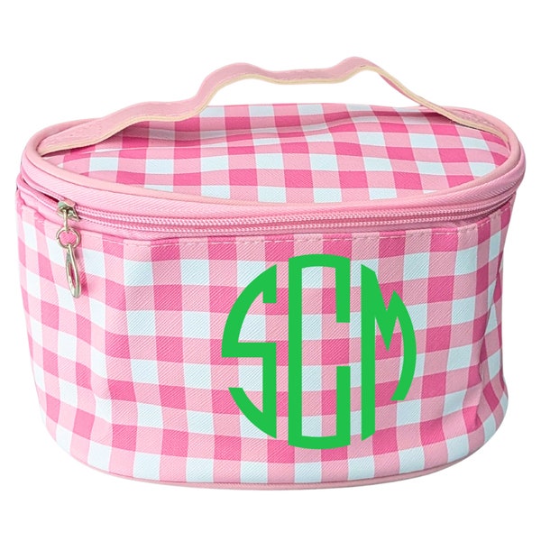 Gingham Makeup Bag Monogram Cosmetic Toiletry Bag Custom Makeup Organizer Bag Personalized Cosmetic Bag Gift For Girls Pre Teen Gifts