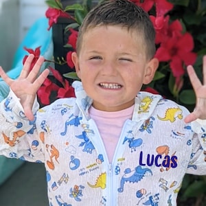 Personalized Kids Dinosaur Zipper Hoodie: Lightweight Windbreaker Jacket for Toddlers, Spring & Fall