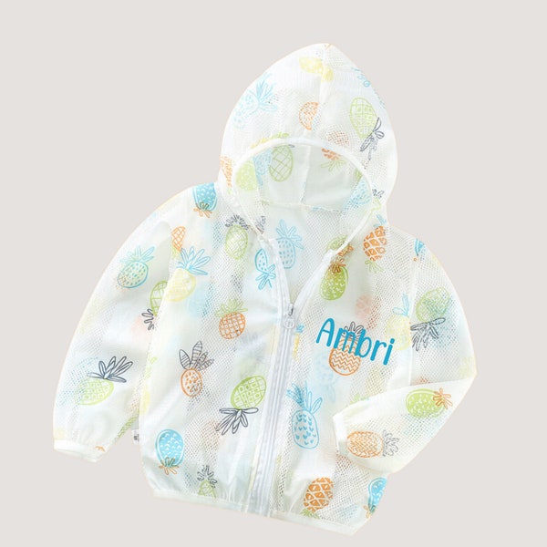 Pineapple Print Personalized Jacket For Girl Toddler Hooded Jacket With Zipper Tropical Fruit Spring Jacket For Baby Girl Windbreaker