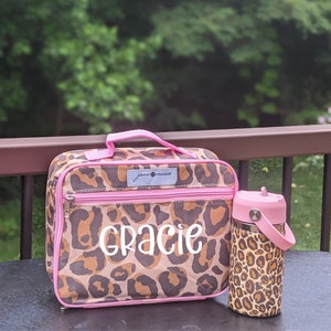 Ensemble repas personnalisé à imprimé animal, boîte à lunch guépard et bouteille d'eau, sac à lunch pour filles et thermos, porte-repas scolaire, rentrée des classes