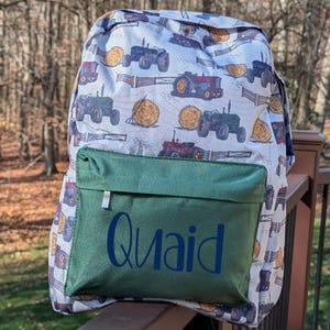 Sac à dos personnalisé en toile pour tracteur de ferme : cartable résistant à l'eau, porte-couche de basse-cour personnalisé, cartable d'école, sac à dos pour garçon