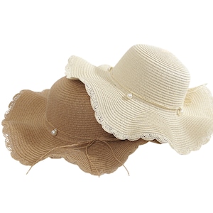 Cream and Tan Lace Pattern Sun Hat with Scalloped Brim Scalloped Dolce Hat – Prism Boutique main image 4
