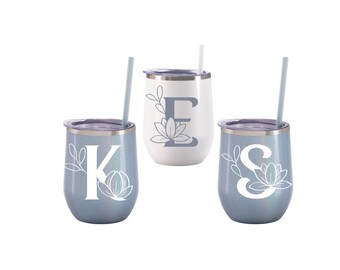 Monogram Glitter Wine Tumbler: Personalized Insulated 12 oz Cup