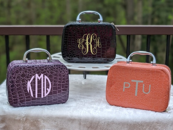 Personalized Cosmetic Case Mini Train Case Monogramed Toiletry Case Custom PU Leather Makeup Organizer Crocodile Pattern Travel Bag Etsy