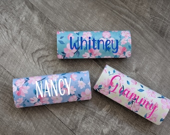 Personalized Floral Eyeglass Case, Hard Metal Frame, Custom Name