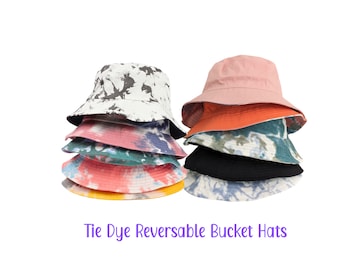 Reversible Tie-Dye Bucket Hat: Cotton Summer Beach Sun Cap