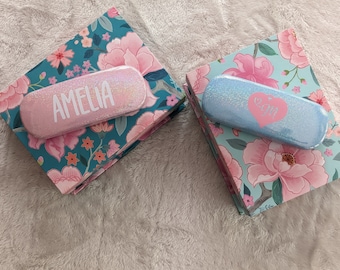 Custom Sparkling Shimmer Eyeglass Case: Monogram Glasses Case for Women and Children, Eyewear Protection Container Box for Lenses