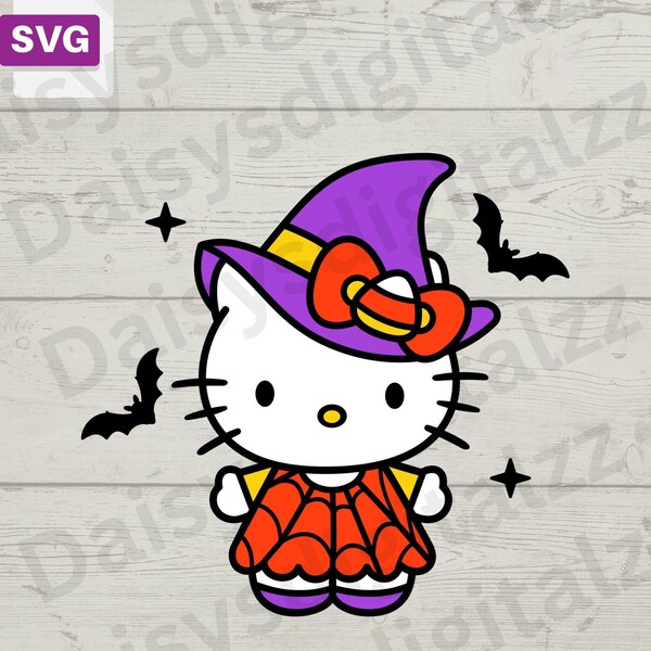 Witch kitty hello halloween svg