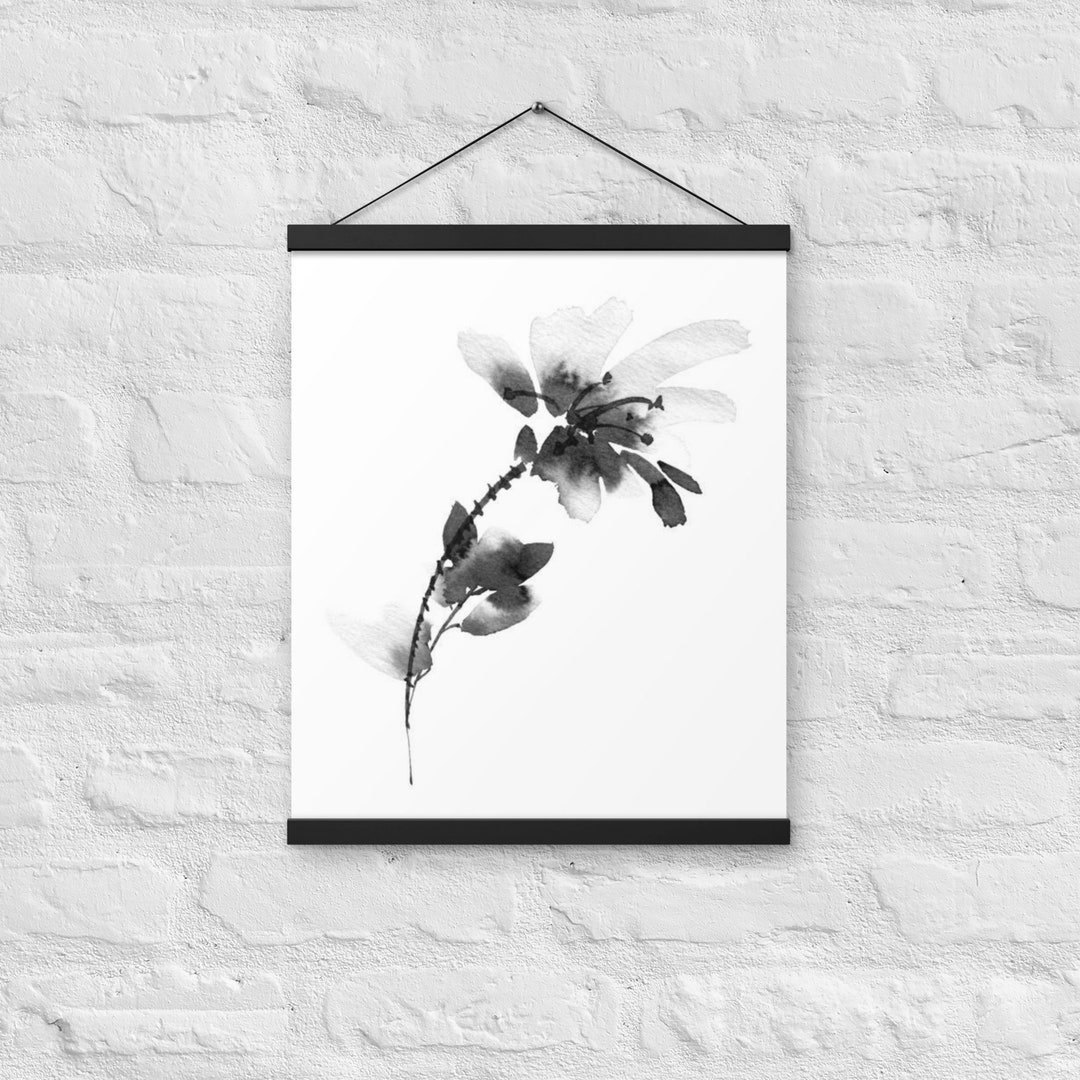 Poster With Hangers Sumie Japanese Art Flower Design Etsy