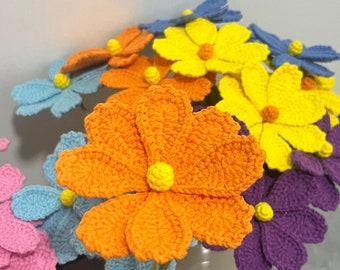 Crochet Cosmos Bouquet, Knitting Cosmos, Home Decor Gift for Mom Girlfriend Women Teacher