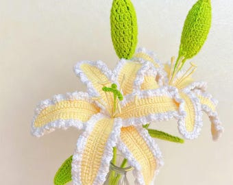 Finished Crochet Yellow Lily, Handmade Yarn Flower