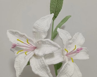 Crochet Lily Flower with Stem, Handmade Yarn Blossom Decor
