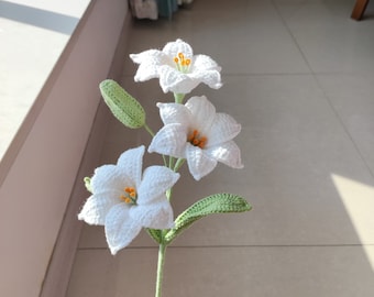 Crochet Lily Bouquet, Knitting White Lily, Yarn Lilum, Home Decor Gift for Mom Friend