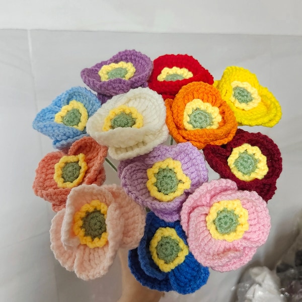 Finished Crochet Corn Poppy Bouquet Crochet Papaver Rhoeas Knitting Corn Poppy Crochet Blossom Knitting Floral Home Decor Gift for Mom