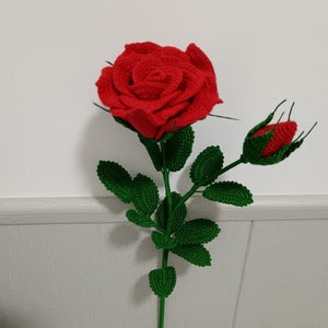 Finished Crochet Red Rose Knitting Rose With Bud Bouquet Crochet Flower ...