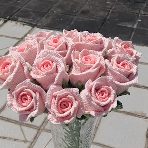 Pink Crochet Roses Finished Crochet Rose: Pink Gradient, Handmade Home Decor, Yarn Rose - Etsy