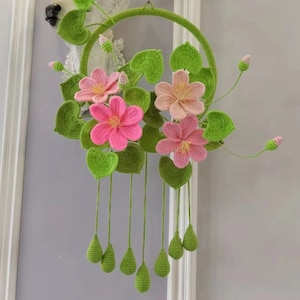 Finished Tung Blossom Floral Hoop Crochet Tung Blossom Crochet Tung Blossom Garland Knitting Tung Blossom Wedding Bouquet Rose Home Ornament