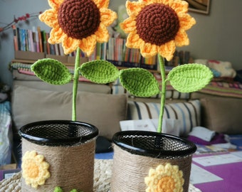 Sunflower Pen Holder, Knitting Sunflowers Pencil Case, Pen Box, Stationery, Gift for Kid