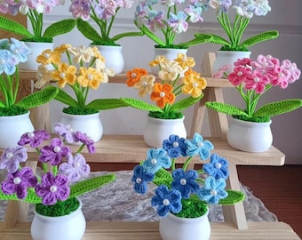 Forget Me Not Pot, Crochet Forget-Me-Not Flower, Knitting Blossom Home Decor Gift for Mother