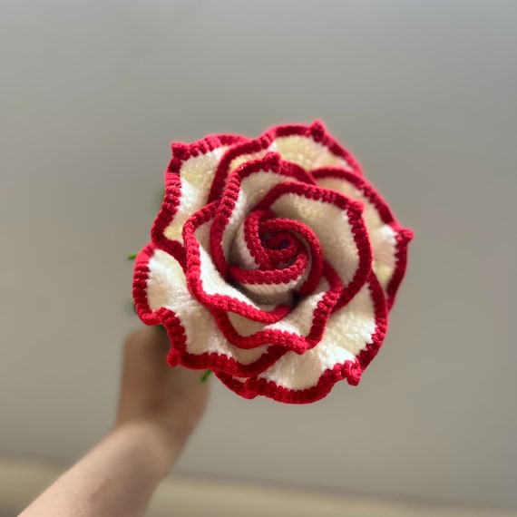 Crochet Red Thailand Rose With Leaves Crochet Flower Knitting