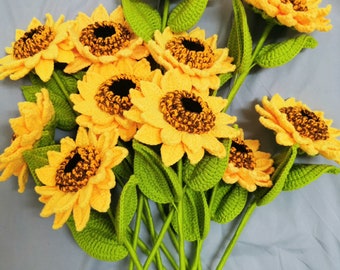 Finished Sunflower Bouquet Crochet Sunflower Knitting Sunflowers with Leaves Crochet Blossom Crochet Flower Home Decor Ornament Gift for Mom