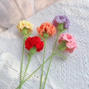 Crochet Carnation Knitting Carnation Bouquet Crochet Gillyflower Blossom Crochet Clove Crochet Artificial Flower Gift for Mother