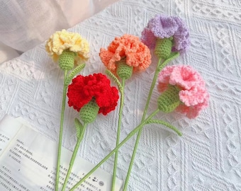 Crochet Carnation Knitting Carnation Bouquet Crochet Gillyflower Blossom Crochet Clove Crochet Artificial Flower Gift for Mother