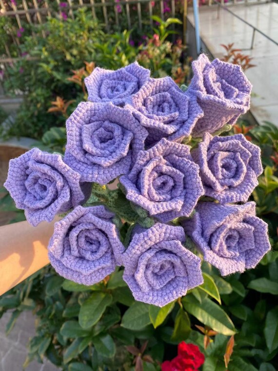 Handmade Crochet Rose & Tulips Bouquet – Purple, Never Withers, Perfect For Mother's Day, Birthdays & Home Decor - View #3
