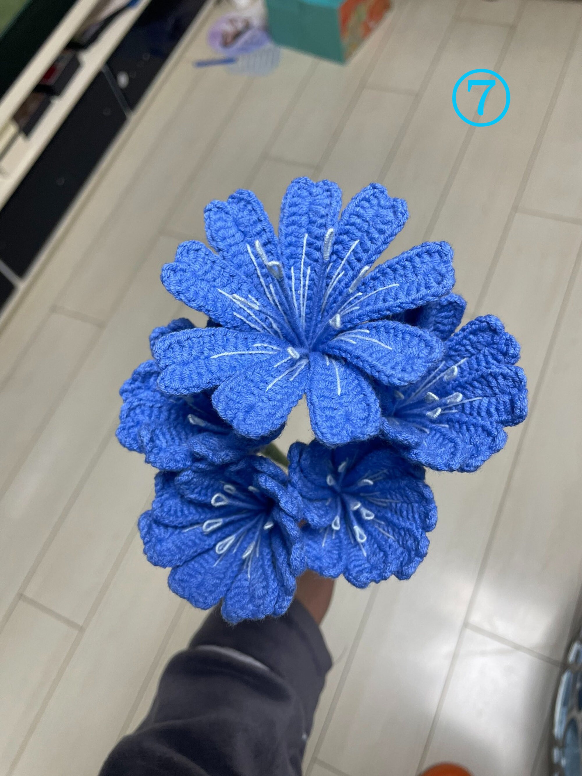 Freya Crochet Blue Bouquet - Peony Blooms