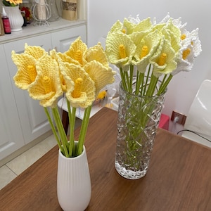Crochet Calla Lily Bouquet Knitting Zantedeschia aethiopica Bouquet Crochet Blossom Crochet Eternal Flowers Artificial Flower Gift for Mom