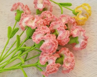Crochet Carnation with Leaf, Yarn Gillyflower,  Handmade Yarn Flower Gift For Mom