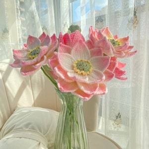 Finished Crochet Lotus Bouquet Lotusflower Crochet Nelumbo SP Blossom Yarn Lotus Home Decor Ornament Gift for Mother Girlfriend
