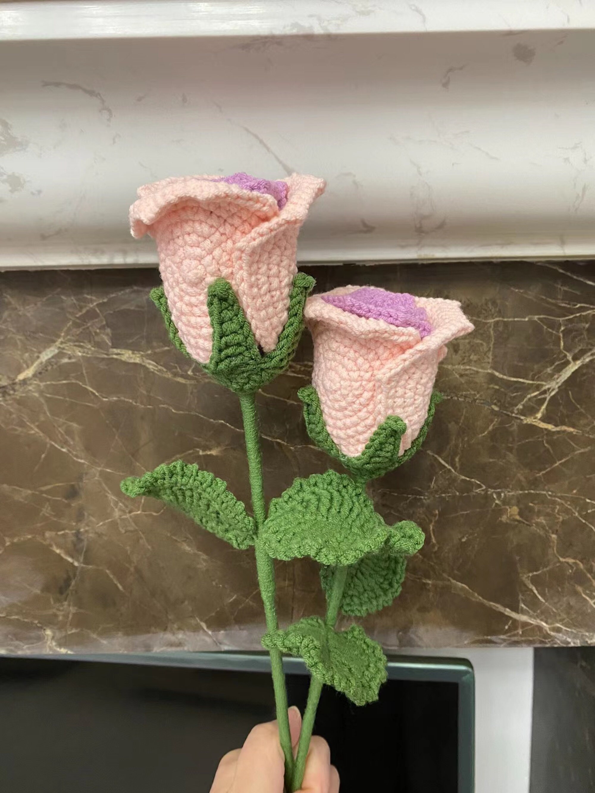 Pink Crochet Roses Crochet Pink Rose Crochet Flower Knitting Pink Rose With Leaves Crochet ...