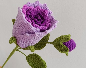 Finished Crochet Rose Knitting Gradient Rose with Bud Flower Bouquet Rose Home Ornament Room Decor Gift for Mother Girlfriend Friends