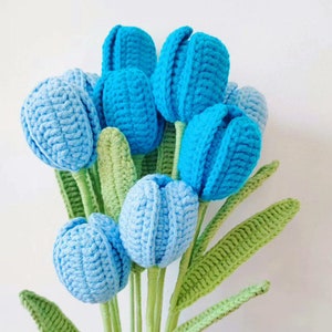 Crochet Tulip Bouquet Tulipa Gesneriana Tulip with Leaves Crochet Blossom Knitting Floral Crochet Flower Home Decor Ornament Gift for Mother