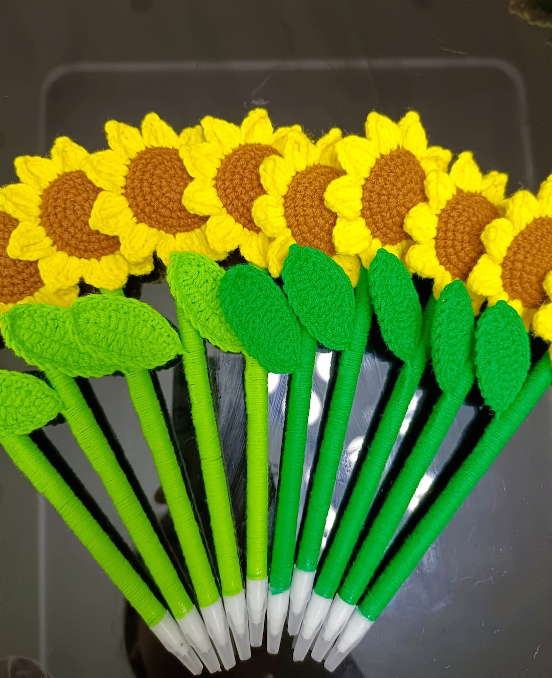 Finished Sunflower Pen Crochet Sunflower Knitting Sunflowers With