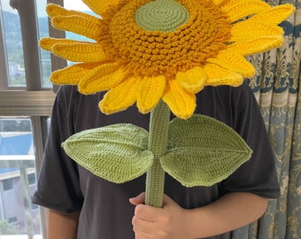 Super Big Sunflower Crochet Sunflower Knitting Sunflowers with Leaves Multiple Petals Seeds Crochet Blossom Home Ornament Gift for Mom